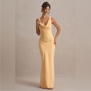 white christmas dresses SCHIFFER COWL NECK OPEN BACK DRAPE TIE BIAS CUT MAXI DRESS
